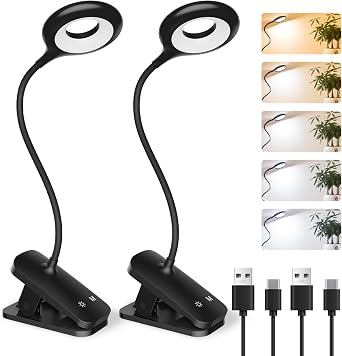 Flexible Gooseneck Bedside Reading Clip Lights – Touch Control (Twin Pack, Black)