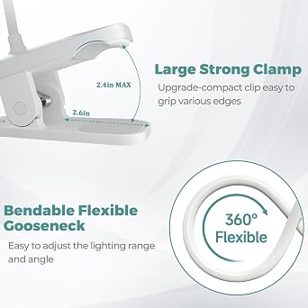 Rechargeable Bedside Reading Clip Lights – Touch Dimmer & Flexible Neck (Twin Pack, White)