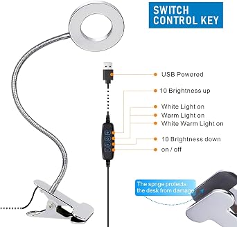 Halo Eye-Caring USB Reading Clip Light – 10-Level Dimmable (Silver)