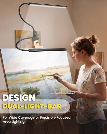 Dual-Bar LED Clip-On Task Light – Wide-Angle Adjustable Headboard & Easel Lamp