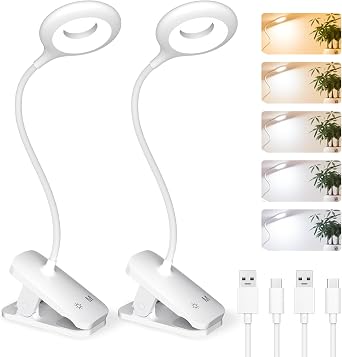 Rechargeable Bedside Reading Clip Lights – Touch Dimmer & Flexible Neck (Twin Pack, White)