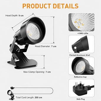 Warm White Architectural Clip-On Spotlights – UK 3-Pin Plug (Twin Pack)
