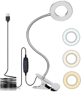 Halo Eye-Caring USB Reading Clip Light – 10-Level Dimmable (Silver)