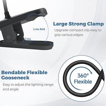 Flexible Gooseneck Bedside Reading Clip Lights – Touch Control (Twin Pack, Black)