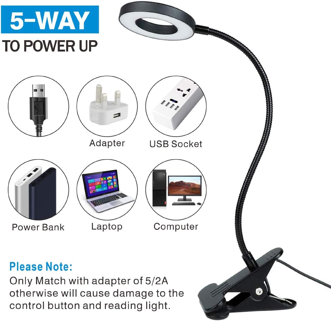 Halo Eye-Caring USB Reading Clip Light – 10-Level Dimmable (Midnight Black)