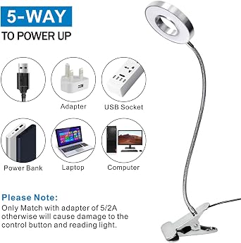 Halo Eye-Caring USB Reading Clip Light – 10-Level Dimmable (Silver)