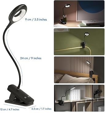 Flexible Gooseneck Bedside Reading Clip Lights – Touch Control (Twin Pack, Black)