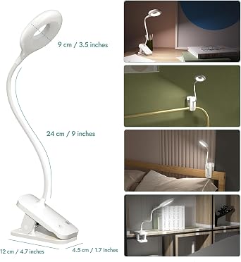 Rechargeable Bedside Reading Clip Lights – Touch Dimmer & Flexible Neck (Twin Pack, White)