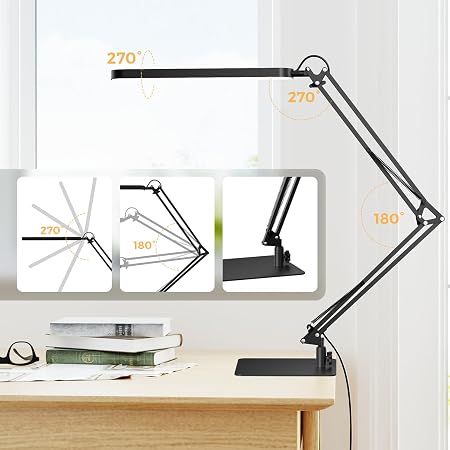 Architect Slim LED Desk Lamp – Adjustable Swing Arm & Eye-Caring Dimmer (Black)
