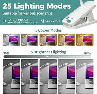 Rechargeable Bedside Reading Clip Lights – Touch Dimmer & Flexible Neck (Twin Pack, White)