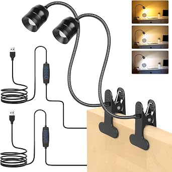 Bedside Book Reading Clip Lights – 360° Flexible USB Lamps (Twin Pack)