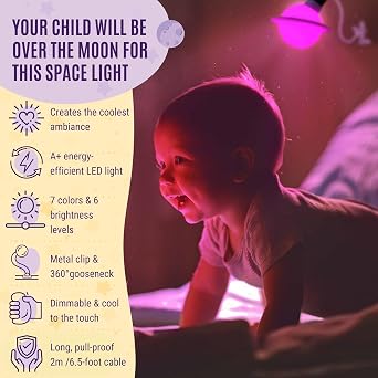 Saturn Dimmable LED Clip-On Night Light – 7-Colour Gentle Nursery Lamp