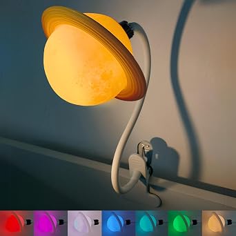 Saturn Dimmable LED Clip-On Night Light – 7-Colour Gentle Nursery Lamp