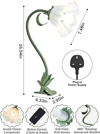 Flora Decorative Clip-On Bedside Lamp – 3-Colour Soft Ambient Night Light (Warm White)
