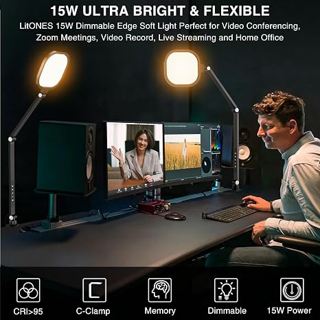 Studio Pro LED Desk Lamp with C-Clamp & Remote Control (Set of 2)