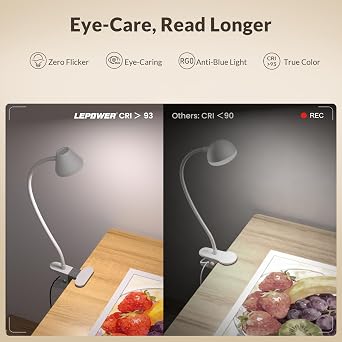 Somno Amber Glow Bedside Clip Light – RG0 Eye-Caring Night Reading Lamp (White)