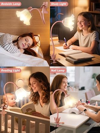 Flora Decorative Clip-On Bedside Lamp – 3-Colour Soft Ambient Night Light (Rose)