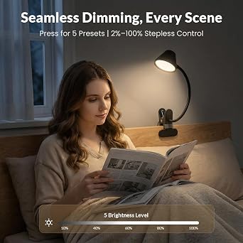 Somno Amber Glow Bedside Clip Light – RG0 Eye-Caring Night Reading Lamp (Black)