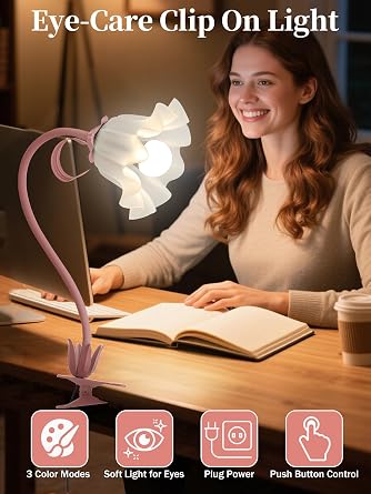 Flora Decorative Clip-On Bedside Lamp – 3-Colour Soft Ambient Night Light (Rose)