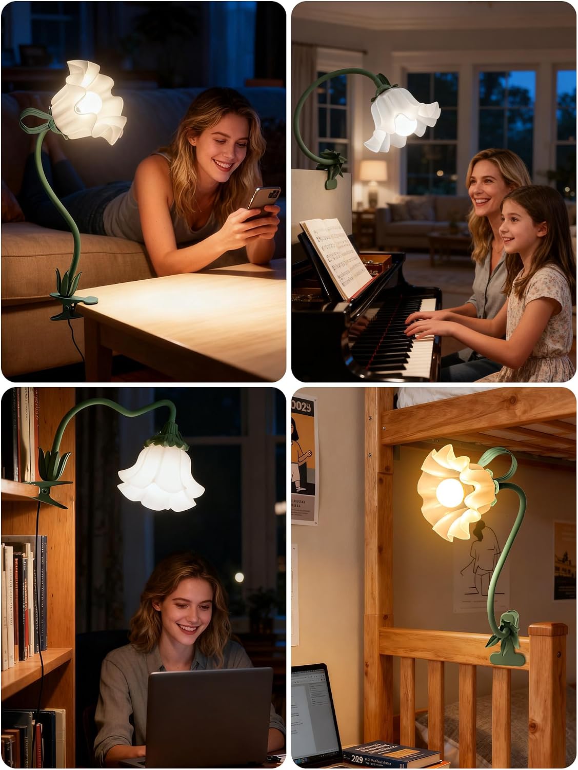 Flora Decorative Clip-On Bedside Lamp – 3-Colour Soft Ambient Night Light (Warm White)