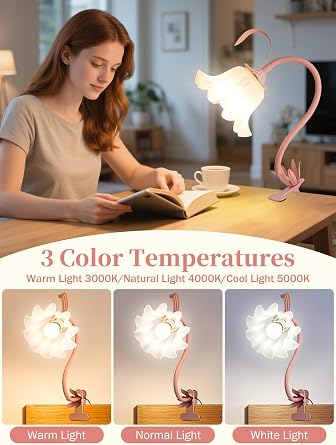 Flora Decorative Clip-On Bedside Lamp – 3-Colour Soft Ambient Night Light (Rose)