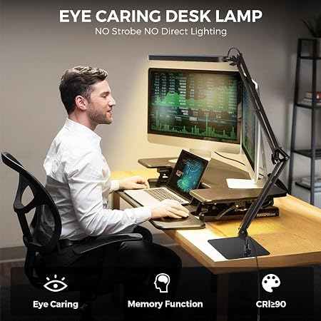 Architect Slim LED Desk Lamp – Adjustable Swing Arm & Eye-Caring Dimmer (Black)