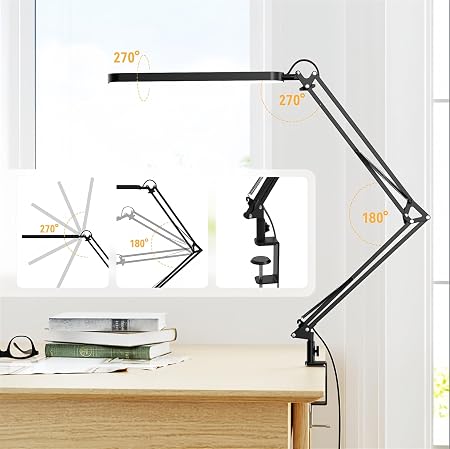 Modern Swing Arm Study Desk Lamp – Multi-Tone Dimmable LED Task Light (Black)