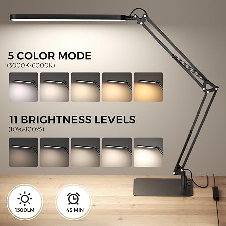 Architect Slim LED Desk Lamp – Adjustable Swing Arm & Eye-Caring Dimmer (Black)