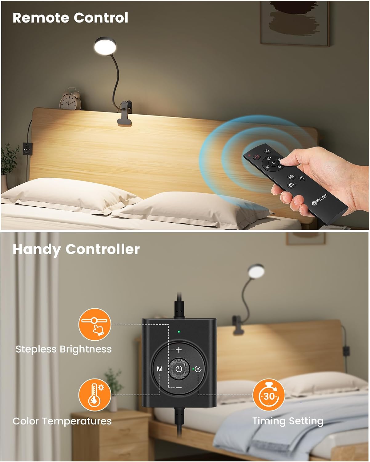 Heavy-Duty Clamp Bedside Reading Light – Multi-Mode Remote & UK Plug