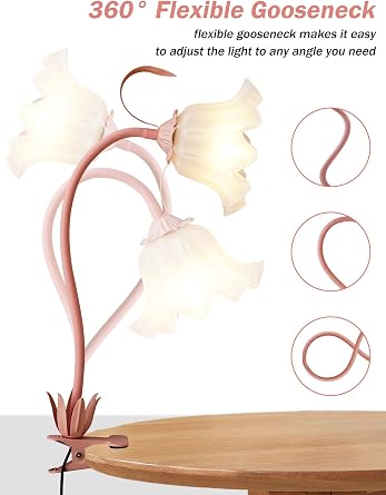 Flora Decorative Clip-On Bedside Lamp – 3-Colour Soft Ambient Night Light (Rose)