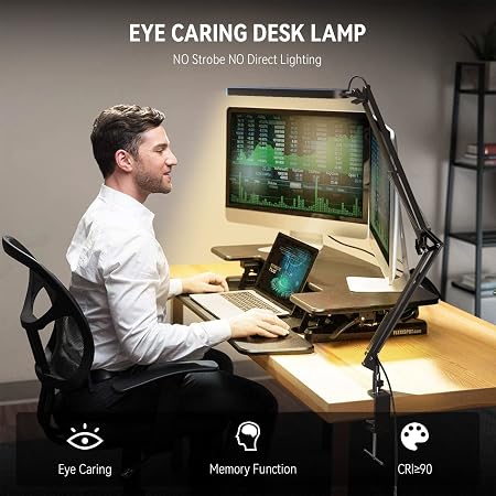 Modern Swing Arm Study Desk Lamp – Multi-Tone Dimmable LED Task Light (Black)