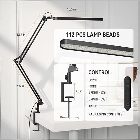 Modern Swing Arm Study Desk Lamp – Multi-Tone Dimmable LED Task Light (Black)