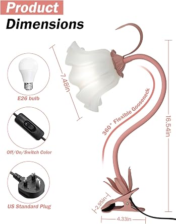 Flora Decorative Clip-On Bedside Lamp – 3-Colour Soft Ambient Night Light (Rose)