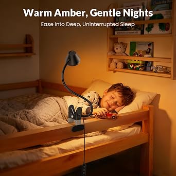Somno Amber Glow Bedside Clip Light – RG0 Eye-Caring Night Reading Lamp (Black)