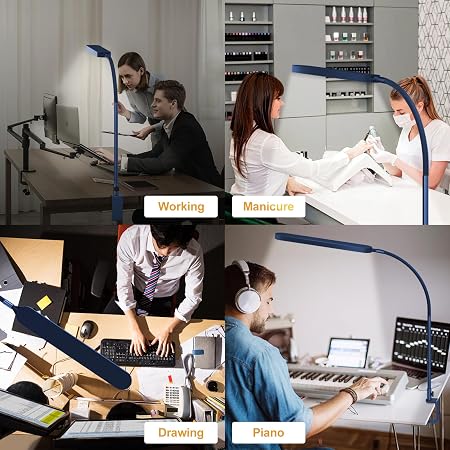 Flexible Gooseneck Clip-On Desk Light – Multi-Level Dimmable Reading Lamp (Soft Blue)