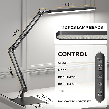 Architect Slim LED Desk Lamp – Adjustable Swing Arm & Eye-Caring Dimmer (Black)