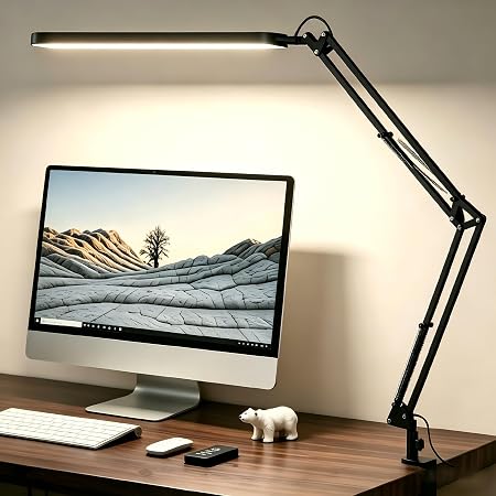 Modern Swing Arm Study Desk Lamp – Multi-Tone Dimmable LED Task Light (Black)