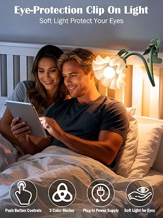 Flora Decorative Clip-On Bedside Lamp – 3-Colour Soft Ambient Night Light (Warm White)