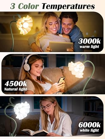 Flora Decorative Clip-On Bedside Lamp – 3-Colour Soft Ambient Night Light (Warm White)