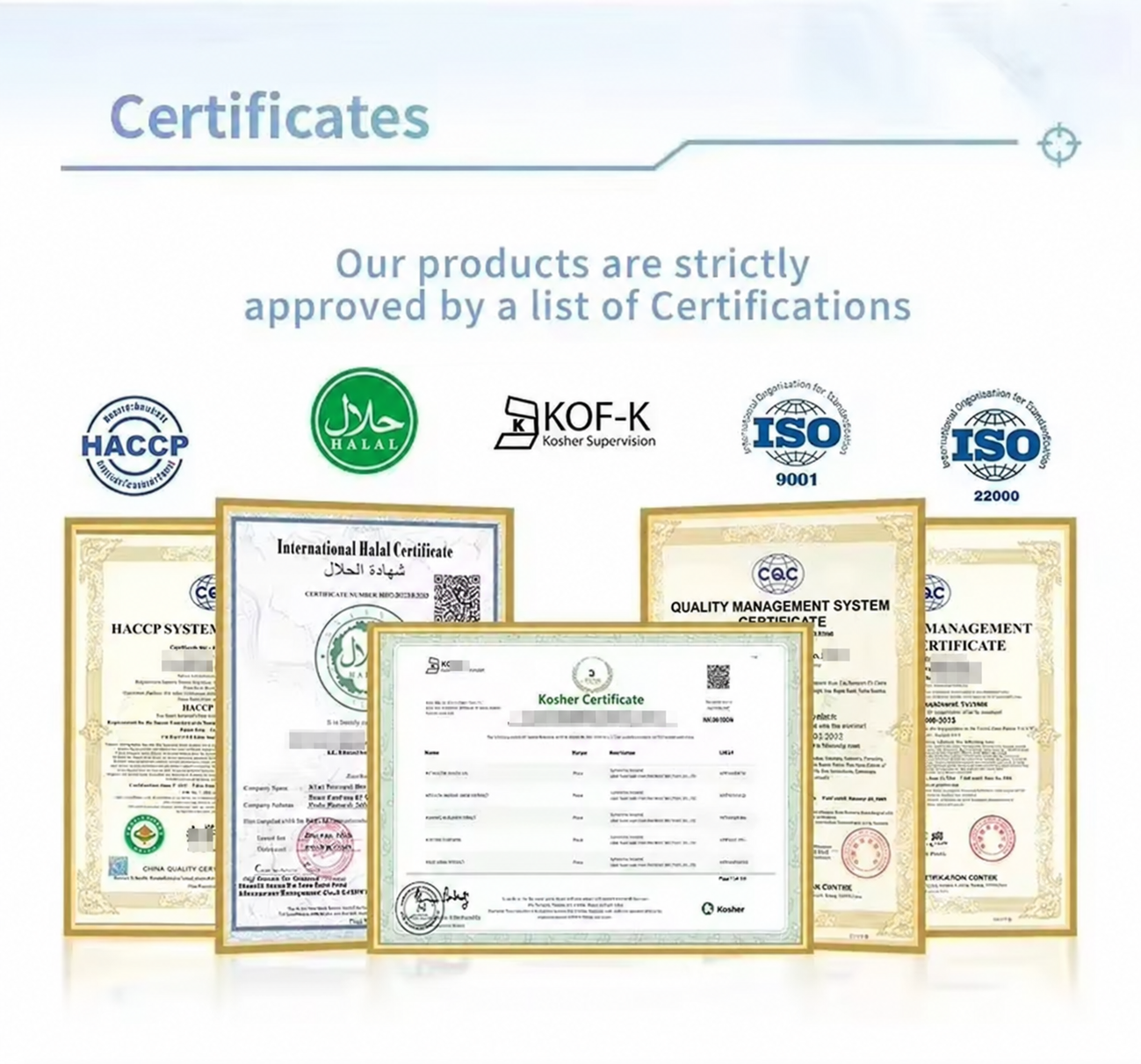 Ingredock International Certificates - ISO22000, ISO9001, HACCP, HALAL, KOSHER
