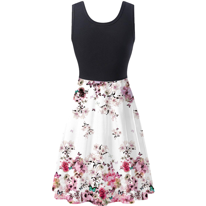 Women's Sleeveless Round Neck Digital Print Dress