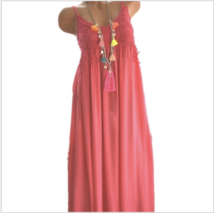 Sexy Lace Panel Solid Color Midi Cami Dress