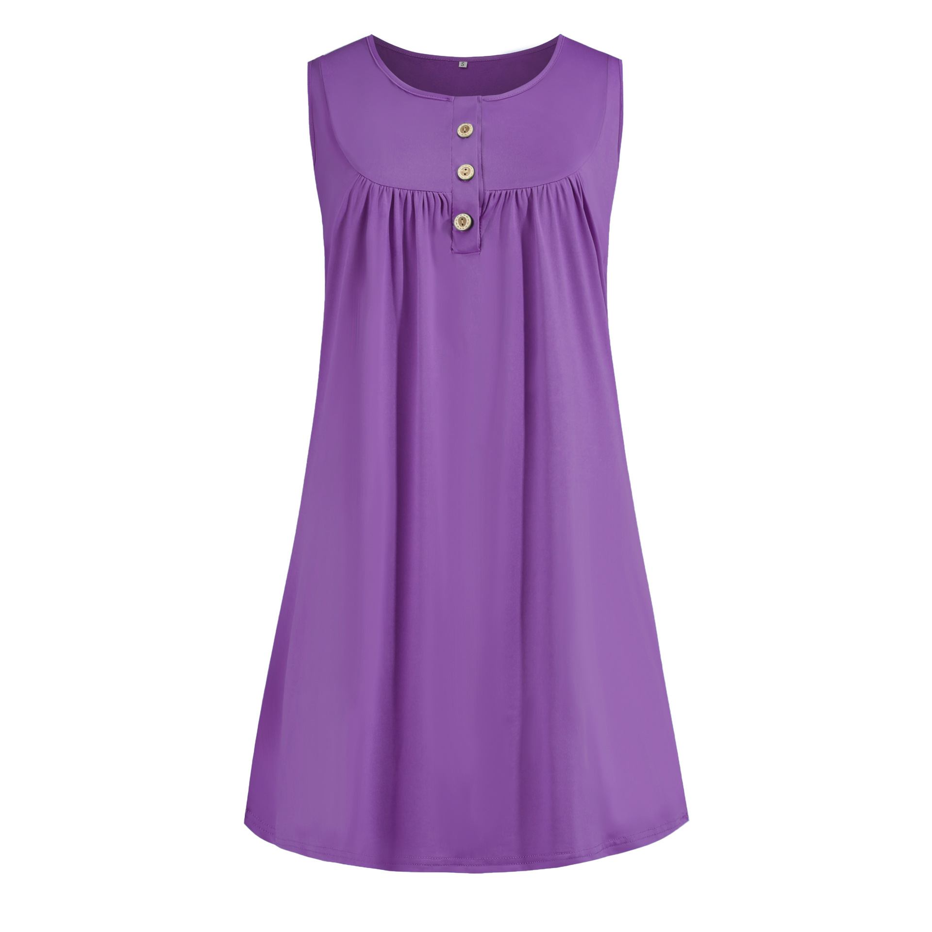 Women's Sleeveless Button Pleated Midi Dress Casual Round Neck