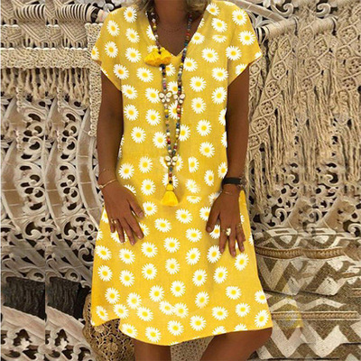 Women's V-Neck Floral Print Dress Short Sleeve Summer