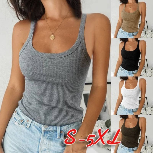 Solid Color Round Neck Sleeveless Tank Top Women's Slim Fit Base Layer