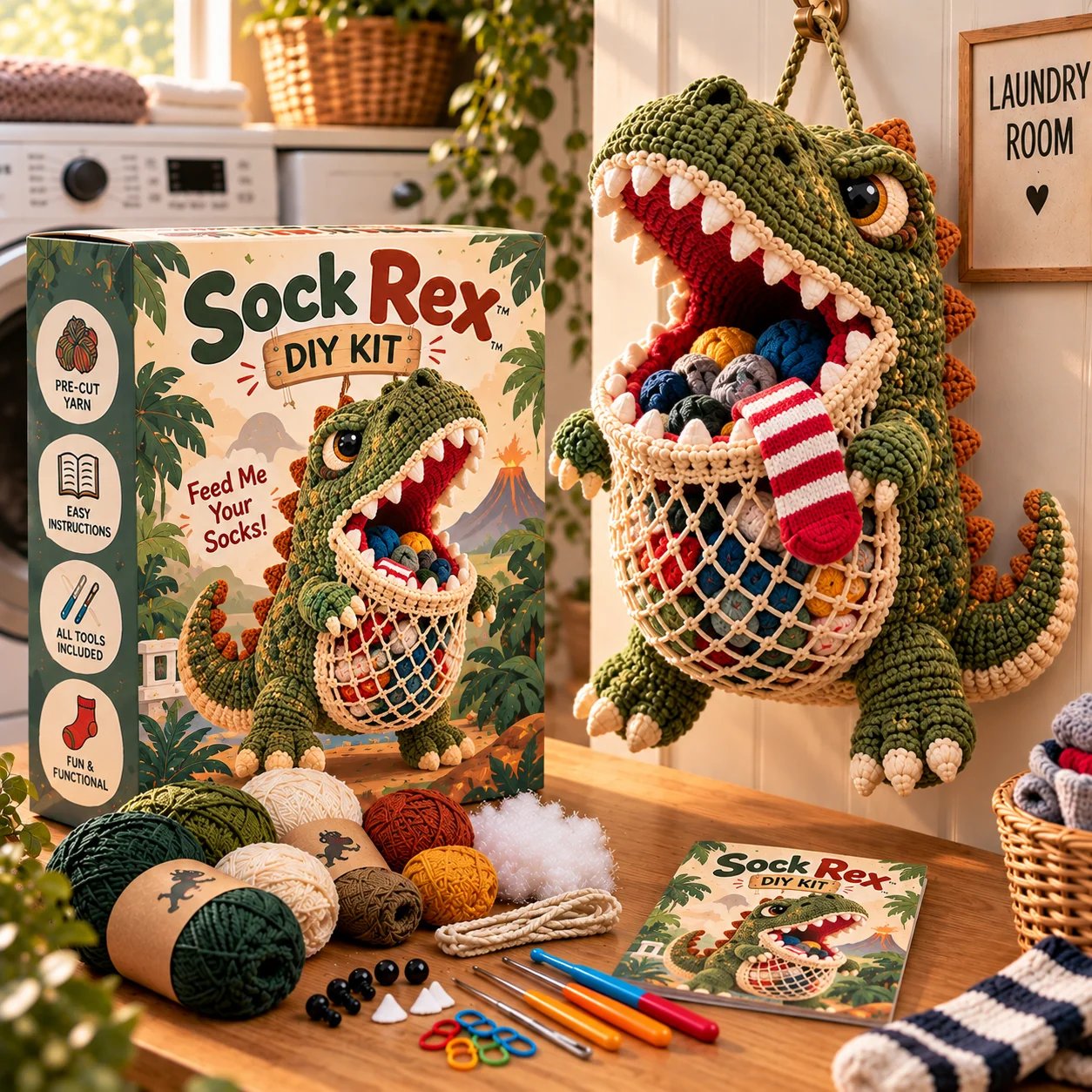 🧦😂Sock GobblersTM – Cute Animal Hanging Sock Holder, Funny Laundry Organizer 🦈🐊