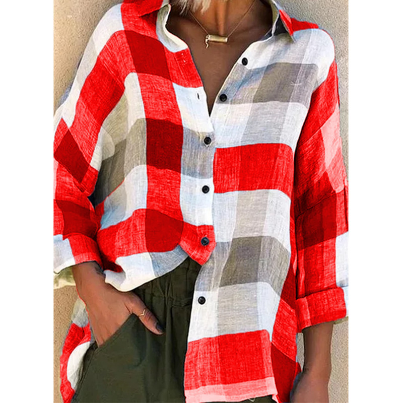 Women's Plaid Print Long Sleeve Loose Shirt
