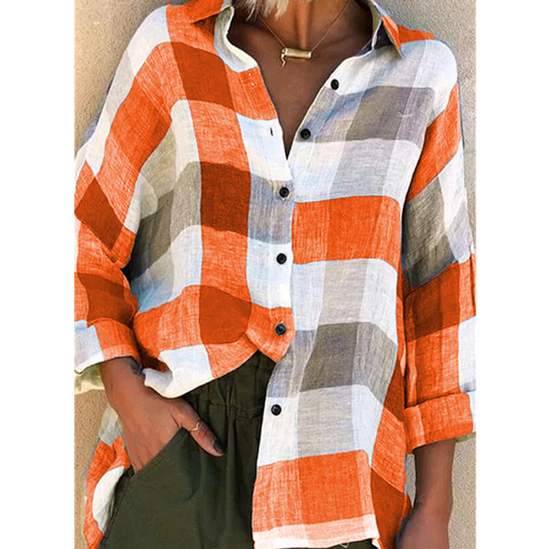 Women's Plaid Print Long Sleeve Loose Shirt