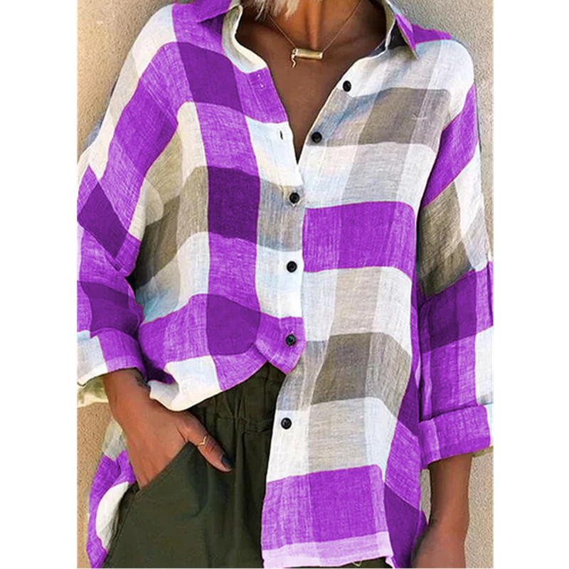 Women's Plaid Print Long Sleeve Loose Shirt