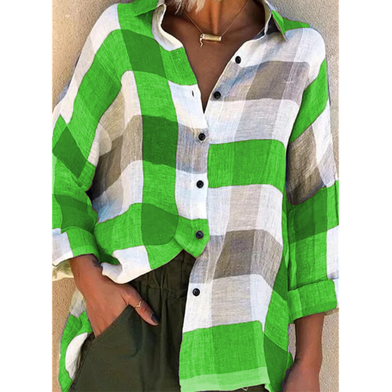 Women's Plaid Print Long Sleeve Loose Shirt